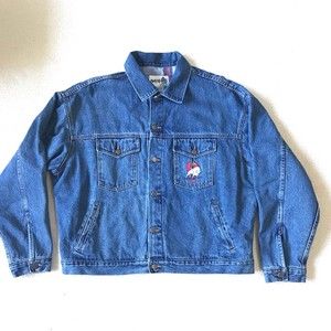 IMUS Vintage Flannel Lined Denim Embroidered American Flag Jacket XL RARE FIND